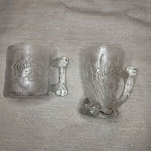 The Flintstones McDonalds Mammoth & Pre-Dawn Glass Mugs Cup Set of 2 Vtg 1993